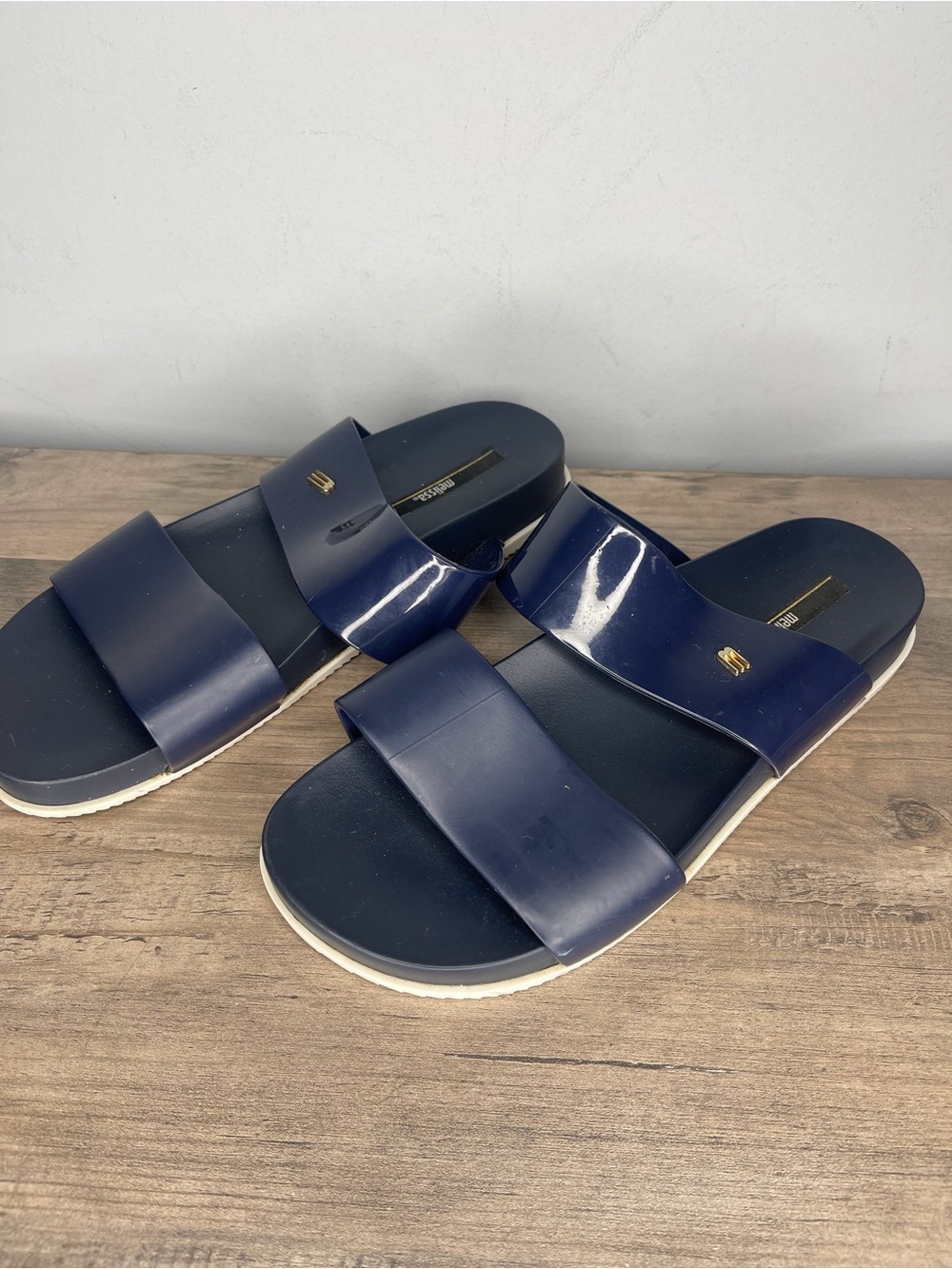 Ladies Melissa Navy Blue Double-Strap Slide cosmic Sandals flip flop shoes sz 7
